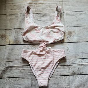 ABERCROMBIE & FITCH Pink White Knot Front One Piece Swimsuit